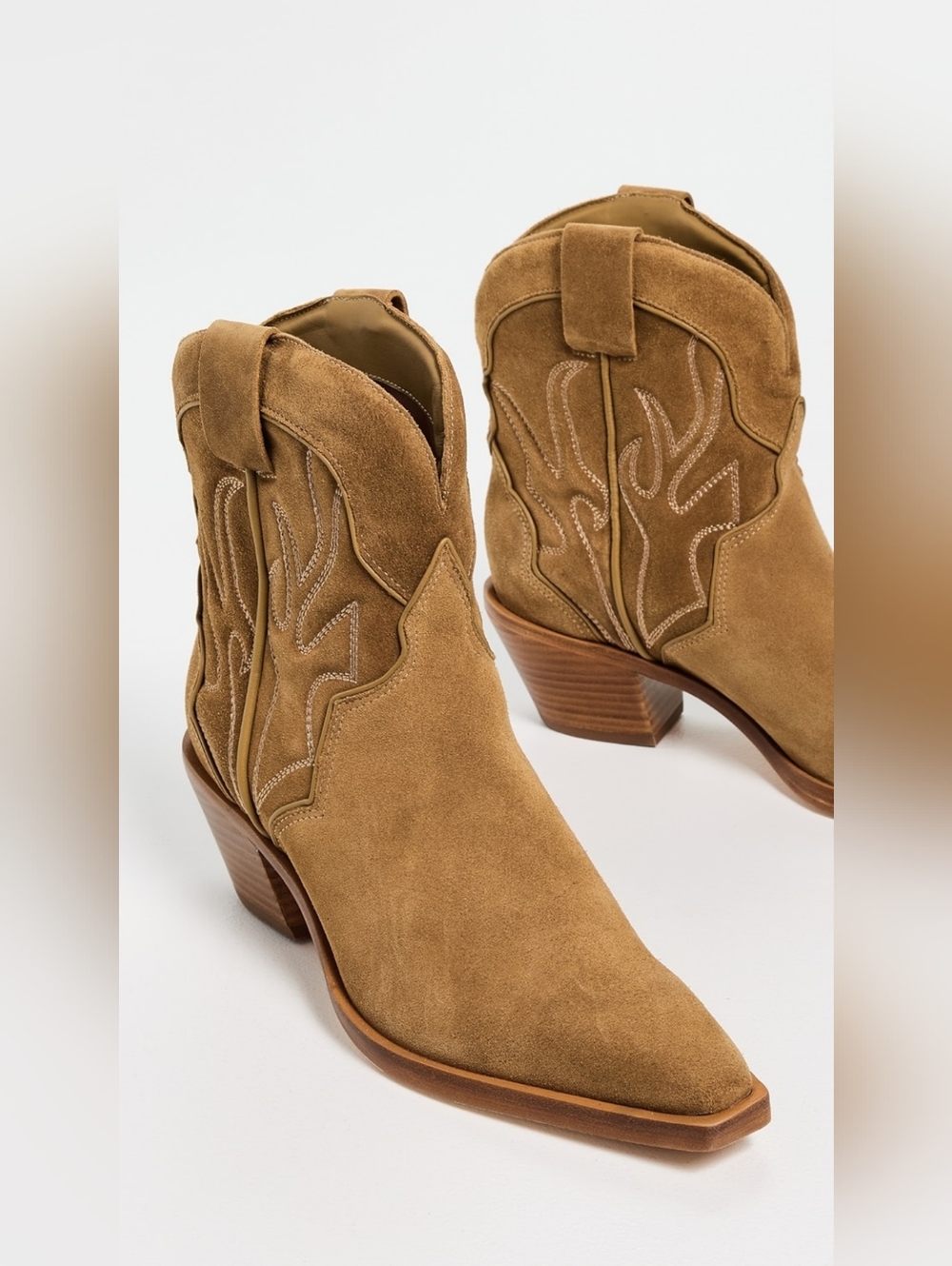 Reformation Otto Mini Western Tan Suede Western Ankle Booties Boots Size 8.5